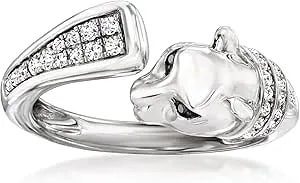 Ross-Simons 0.25 Ct. T.W. White And Black Diamond Panther Ring In Sterling Silver