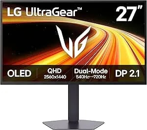 27GX790B-B 27” Ultragear QHD (3440 X 1440) OLED Gaming Monitor, Dual Mode(QHD 540Hz/ HD 720Hz), 0.02ms, Trueblack 500, Nvidia G-Sync Compatible, AMD Freesync Premium Pro, Displayport 2.1, USB-C, Black