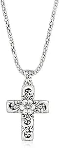 Ross-Simons Sterling Silver Bali-Style Floral Cross Pendant Necklace. 18 Inches