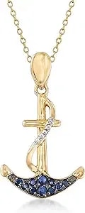 Ross-Simons 0.50 Ct. T.W. Sapphire Anchor Pendant Necklace With White Topaz In 18kt Gold Over Sterling