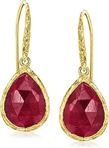 Ross-Simons 9.25 Ct. T.W. Bezel-Set Ruby Drop Earrings In 18kt Gold Over Sterling