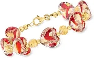 Ross-Simons Italian Murano Glass Heart Bracelet With 18kt Gold Over Sterling. 7 Inches