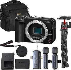 Canon Eos r50 V Mirrorless Camera Body With 24.2mp Aps-C Sensor, 4k Video, Dual Pixel Af Ii, Flip Screen,Vlogging Kit With Wireless Lavalier Mic, Flexible Tripod, Shoulder Bag - 1-Year Warranty