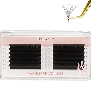 Kiara Sky Lash Cashmere Volume Lash Extensions - Premium Cashmere Lash Extensions - Soft Semi-Matte Natural Finish - For Professional Eyelash Extensions Use Only - Black, (C-0.07-16mm)