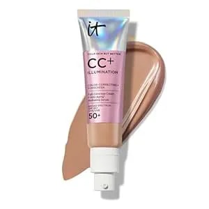 It Cosmetics Cc+ Cream Illumination (Tan) - Radiant Full Coverage Foundation With Spf 50+, Color Corrector & Hydrating Anti-Aging Serum, Hydrolyzed Collagen + Peptides - 1.08 Fl Oz