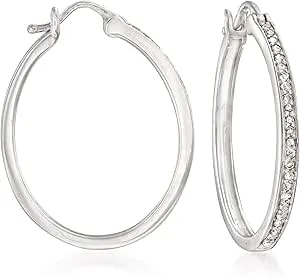 Ross-Simons 0.25 Ct. T.W. Diamond Hoop Earrings In Sterling Silver