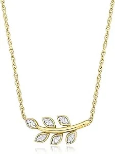 Ross-Simons 0.10 Ct. T.W. Diamond Leaf Necklace In 18kt Gold Over Sterling. 18 Inches