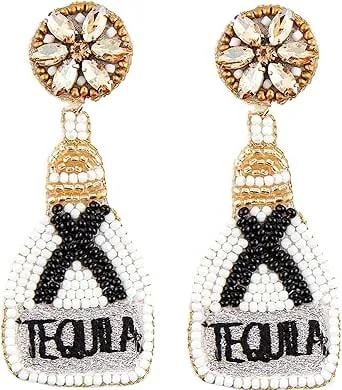 Mud Pie Womens Beaded Drink Dangle Earrings, Tequila