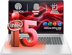 Hp 17.3” Touchcreen Laptop - Backlit Kb And Fingerprint Reader - Intel 13th 10-Core i5-16gb Ram, 1tb Ssd - Win 11 Home And Microsoft 365 Web W/O Mouse