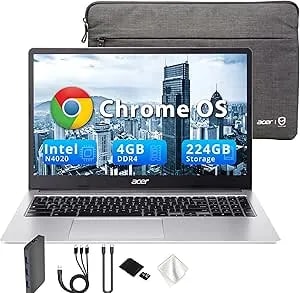 Acer Chromebook 315 15.6" Fhd Laptop, 4gb lpddr4 Ram, 224gb Storage(64gb Emmc & 160gb Docking Station Set), Intel Celeron n4500, Intel Uhd Graphics, Numeric Keypad, Hd Webcam, Silver, Chrome Os