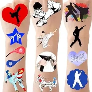 Cupaplay 176 Taekwondo Karate Tattoos Temporary Stickers Kung Fu Wrestling Theme Party Supplies Decorations Birthday Baby Shower Party Prizes Rewards Favors Tattoos
