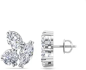 Martha Stewart 3 Carat Lab Grown Diamond Cluster Stud Earrings, Marquise, Round, Oval Shapes In 14k Gold