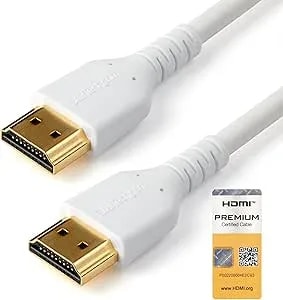 Startech.Com 6ft (2m) Slim HDMI Cable, Flexible Premium HDMI 2.0 Cord With Ethernet, UHD 4K 60Hz HDR10, Durable Aramid Fiber Design W/ TPE Jacket, White