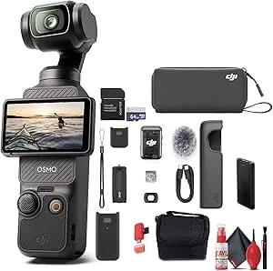Dji Osmo Pocket 3 Creator Combo, 4k/120fps Video 3-Axis Stabilization, Handheld Vlogging Camera With Touchscreen Mic 2 (Cp.Os.00000302.01) + P-Bank + 64gb Memory Card + Camera Bag + More