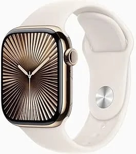 Apple Watch Series 10 [Gps + Cellular, 42mm] - Gold Titanium Case With Starlight Sport Band, S/M (Renewed)