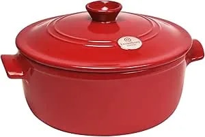Emile Henry Flame Round Stewpot Dutch Oven, 4.2 Quart, Burgundy