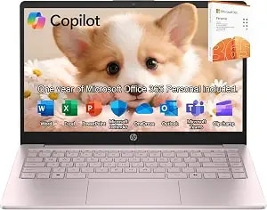 Hp Laptop 2026 Edition With Copilot Ai, 8gb Ram, 256gb Ssd + 128gb Ufs, Intel Processor, Long Battery Life, Lightweight, 1 Year Office 365, Windows 11 Home S For Students & Office, Type-C Hub, Pink