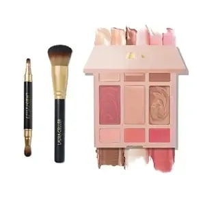 Laura Geller New York Best Of The Best Cream Makeup Palette & Brush Set (3 Pc) - Full Face Cream Makeup Kit With Bronzer, Blush, Highlighter, Eyeshadow & Lip Color - Hydrating Formula For Mature Skin