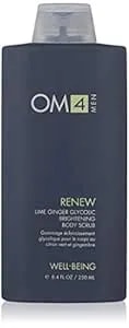 Organic Male om4 Renew: Lime Ginger Glycolic Brightening Body Scrub - Mens Exfoliating Bodycare With Vitamin C