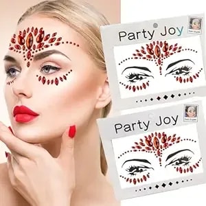 Eye Body Face Gems Rhinestone Temporary Tattoo Sticker Face Body Tattoos Party Makeup Self Adhesive Crystal Makeup Diamonds Holiday Festival Party Supplies 2pcs (Red)