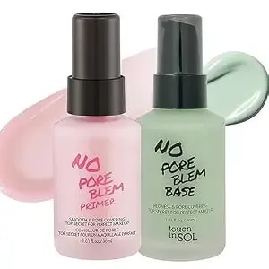Touch In Sol Best Korean Primer Duo – No Poreblem & Redness Correcting Base – Perfect For Oily Skin & Redness Neutralization – 1.01 Fl.Oz Each (30ml)