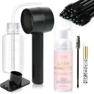 Emeda Lash Shampoo Kit 2.02 Fl.Oz Lash Cleaning Kit With Fan (Black) - Dryer/Brush/Rinse Bottle, Oil-Free Cleanser Wash For Extensions & Clusters & Natural Lashes, Cleaner For Eyelash Care(Black)