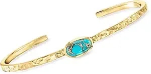 Ross-Simons Turquoise Hammered Cuff Bracelet In 18kt Gold Over Sterling