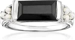 Ross-Simons Onyx Ring With 1.5-2mm Cultured Pearls In Sterling Silver