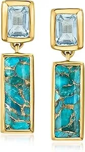 Ross-Simons Turquoise And 2.40 Ct. T.W. Sky Blue Topaz Drop Earrings In 18kt Gold Over Sterling
