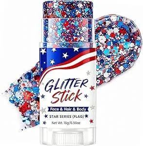 4th Of July Glitter Stick Patriotic Hair Glitter Body Glitter Face Glitter 4th Of July Outfits For Women Fourth Of July Outfit Women 4th Of July Fourth Of July Decorations，Red White And Blue x1