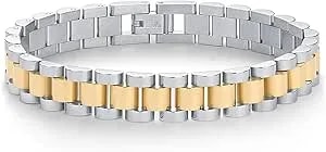Pavoi 14k Gold Plated Waterproof Watch Strap Chain Bracelet For Women - Two Toned Mixed Metals Stainless Steel Chunky Link Bracelet