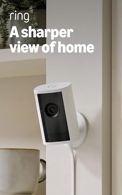 Ring Indoor Cam Plus (Newest Model), Home Or Business Security, Retinal 2k For Crisp, True-To-Life Video Quality, 4x Enhanced Zoom, Low-Light Sight, White