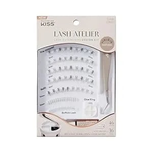 Kiss Lash Atelier Professional Lash Extension Kit, ‘Natural’, Pre-Mapped False Eyelashes, 46 Lash Clusters & 36 Individual Lashes, Last For Up To 7 Days, Glue Ring, Applicator