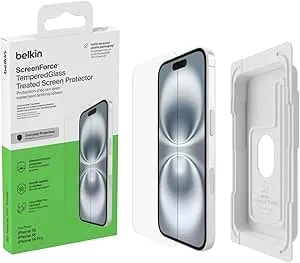 Belkin Screenforce Temperedglass Treated Screen Protector For Iphone 16, 15 And 14 Pro - Slim & Scratch-Resistant - Includes Easy Align Tray For Bubble Free Application