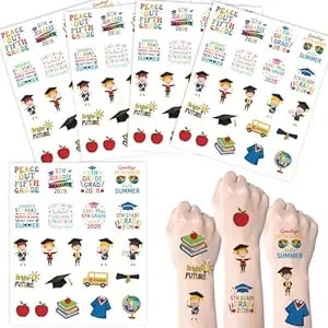 5th Grade Graduation Temporary Tattoos 2026-120pcs Fifth Grade Grad Party Tattoos Peace Out 5th Grade Hello Summer Designs Class Graduation Supplies Party Decoration Party Favors For 5th Grade