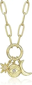Ross-Simons 14kt Yellow Gold-Plated Celestial Charm Paper Clip Link Necklace With Czs. 18 Inches
