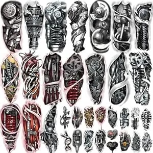 Yazhiji 77sheets Waterproof Mechanical Temporary Tattoo For Men Or Women 17sheets Larger Half Arm Robot Realistic Fake Tattoos For Adult And 60 Sheets Tiny Flower Tattoo Sticker Boys Or Girls