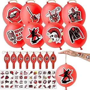 72 Pcs Rock And Roll Party Favors – 48 Pre-Cut Temporary Tattoos & 24 Born To Rock Punch Balloons Birthday Party Decorations Supplies Favors Gifts, Goodie Bag Fillers, Classroom Rewards Boys And Girls