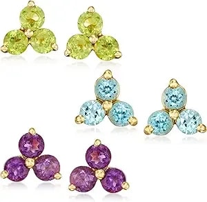 Ross-Simons 1.90 Ct. T.W. Multi-Gemstone Jewelry Set: 3 Pairs Of Earrings In 18kt Gold Over Sterling