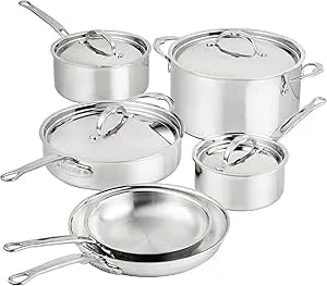 Hestan Probond Luxe 10-Piece Cookware Set, Professional Clad Stainless Steel, Procore Tri-Ply Clad Construction, Polished Exterior, Induction & Oven Safe