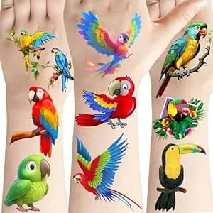 168 Pcs Bird Tattoos Temporary Stickers Colourful Rainforest Bird Parrot Hawaiian Theme Birthday Party Favors Supplies Decorations Tattoo