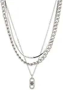 Harley-Davidson Women'S Bar & Shield Link Charm Multirow Chain Necklace, Silver