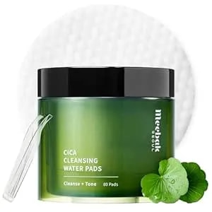 Meebak Cica Cleansing Water Pads - Korean Makeup Remover Wipes - Micellar Water Makeup Remover Wipes - Exfoliating Toner Pads For Glass Skin - Hydrating & Calming For Sensitive Skin - 80ct