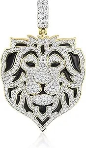 Ross-Simons 2.15 Ct. T.W. Diamond Lion Pendant With Black Enamel In Sterling Silver And 18kt Gold Over Sterling