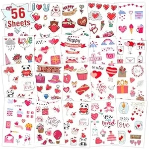 Partywind 56 Sheets Temporary Tattoos For Kids Valentine'S Day, 560 Styles Love Heart Tattoo Stickers For Kids Valentines Party Supplies Favors, Exchange Games Prizes For Kids Classroom