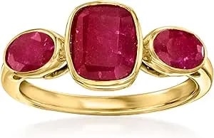 Ross-Simons 3.30 Ct. T.W. Ruby 3-Stone Ring In 18kt Gold Over Sterling