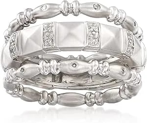 Ross-Simons 0.10 Ct. T.W. Diamond Jewelry Set: 3 Stackable Eternity Bands In Sterling Silver