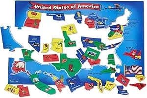 Melissa & Doug USA Map Floor Puzzle, 51 Jumbo Pieces, 2 X 3 Feet, Educational Geography Giant Puzzle For Kids Ages 6+ - FSC Certified