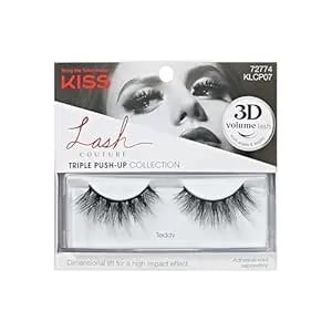 Kiss Triple Push-Up, False Eyelashes, 'Teddy', 12mm, Includes 1 Pair Of Lash, Easy To Apply, Reusable Lash Clusters