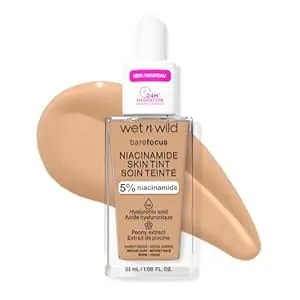 Wet N Wild Bare Focus Skin Tint, 5% Niacinamide Enriched, Buildable Sheer Lightweight Coverage, Natural Radiant Finish, Hyaluronic & Vitamin Hydration Boost, Cruelty-Free & Vegan - Amber Beige
